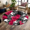 Skulls, Roses, and Spider Webs Design Print Round Rug, Living Room, Bedroom, Playroom Carpet, Non Slip Floor Mat, Gift