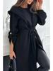 Women's Casual Lace-up Hooded Lapel Coat - Long Sleeve Autumn/Winter 2026 Collection