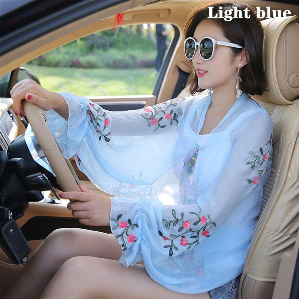 Summer Arm Warmers Embroidered Floral Long Shirt Sun Protection Sleeves Driving Scarf Beach Shawl