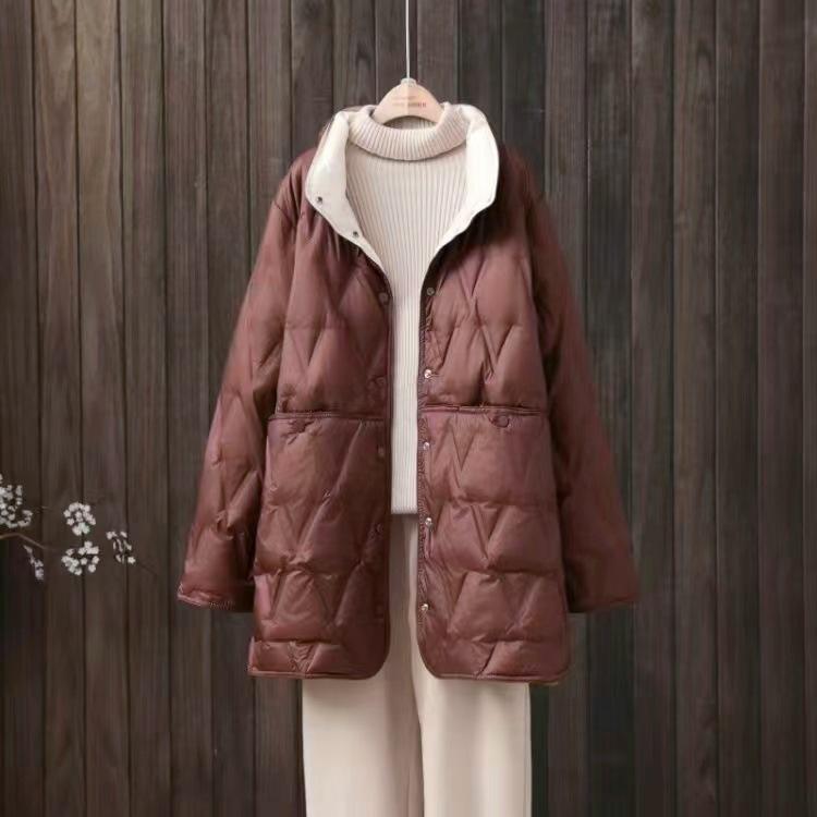 Women's Reversible Lightweight Mid-Length Down Jacket - Plus Size, Double-Sided Wear