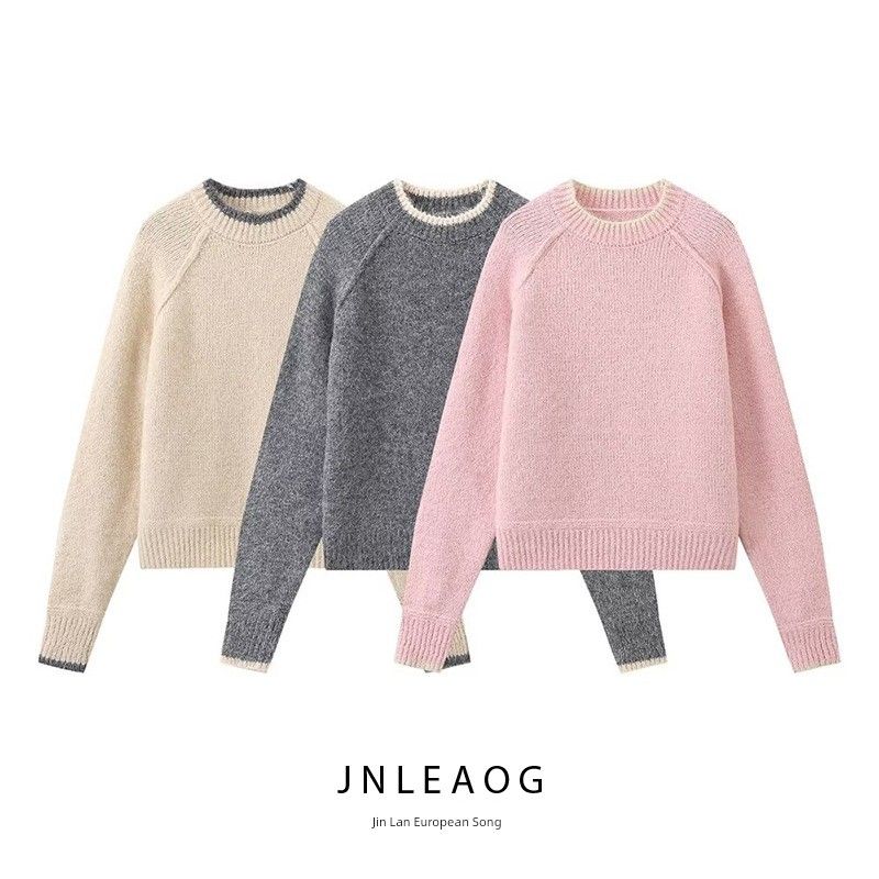 Jnleaog Autumn New Women's Clothing Fashion Style French Style Fashion All-Match Casual Knitting Pullover Tops