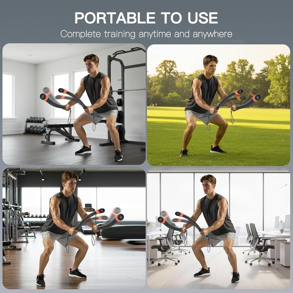 Ropeless Battle Ropes,Heavy Duty Workout Rope for Home Gym with Training Poster,Portable Arm Exerciser Rope for Strength Building,Aerobic Training