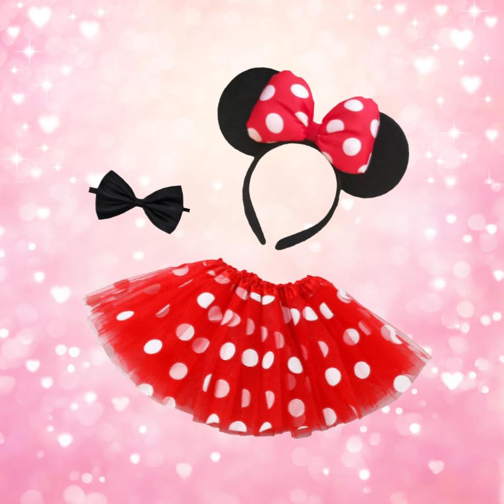 Minnie Mouse Halloween Cosplay Costume [3-Piece Set: Headband, Bow Tie, and Skirt] Kids' Princess Costume for Girls