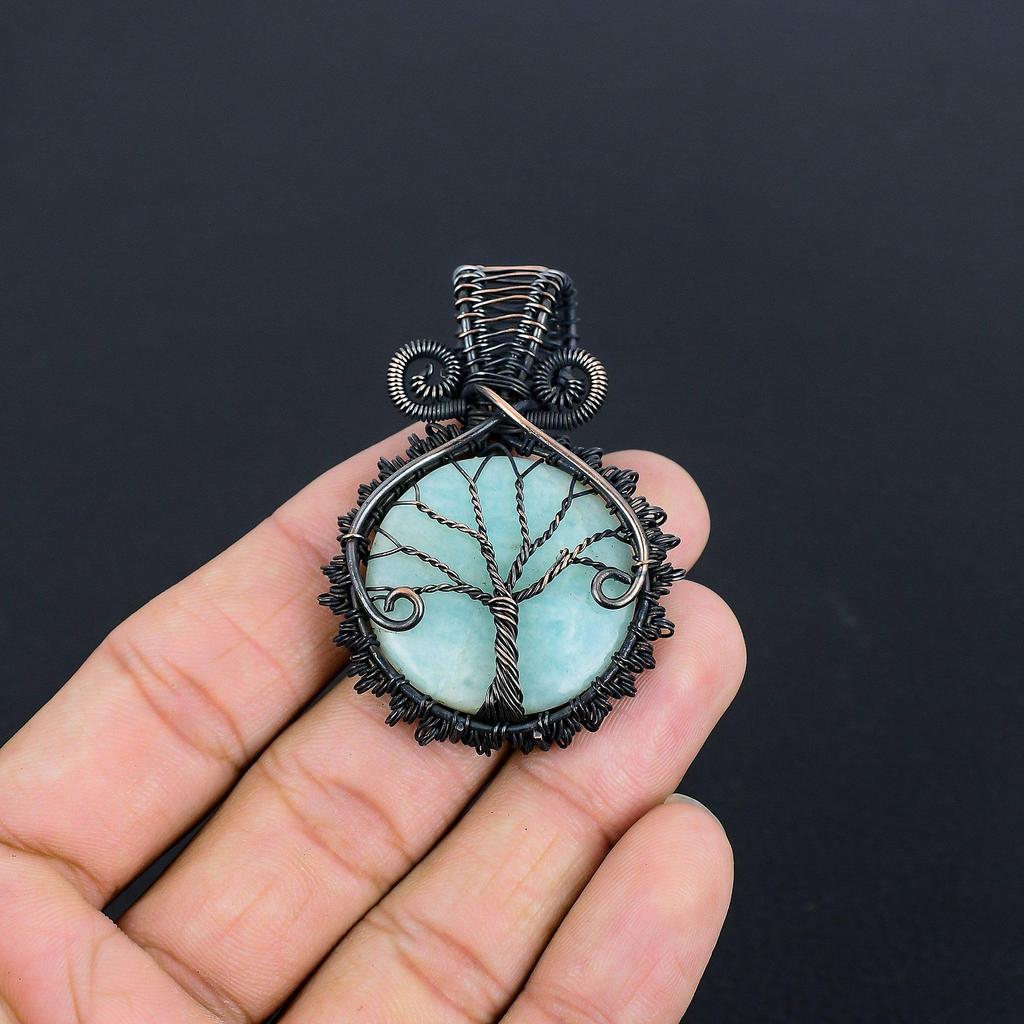Amazonite Pendant, 999 Copper Wire Wrapped Pendant Handmade Gemstone Jewelry, Gifts For Wife Brand New Pendant
