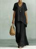 Fashion Loose Cotton Linen Short-sleeved Trousers 2 Piece Set Women Summer Casual V-neck Retro Female Wide-leg Trousers Suit