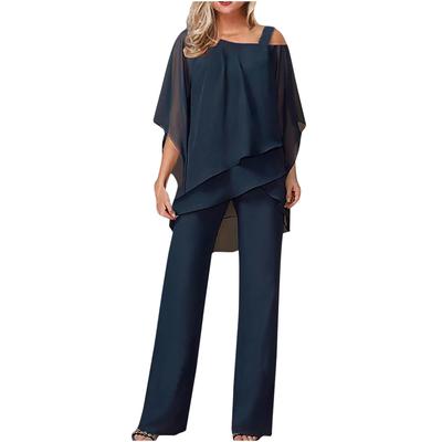 Europäische Mode Einfarbig Übergroß Lässig Fledermausärmel Asymmetrisches Loungewear-Set