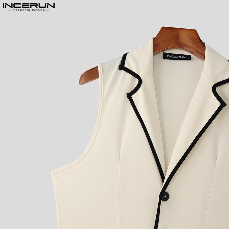 INCERUN Men Notched Lapel Sleeveless Irregular Stitching Casual Thin Vest Waistcoat
