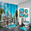 Santa Christmas Shower Curtain Set Bath Mat Anti -Slip Carpet Bathroom Partition Waterproof Home Decoration Cortinas Para Ba ñO