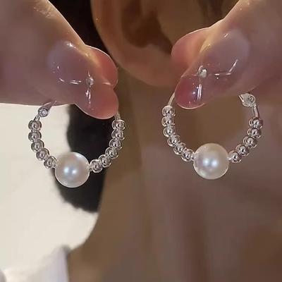 Round Pearl Earrings Light Luxury High Sense Niche Design Temperament Earrings Fashion Versatile Exquisite Earrings Women