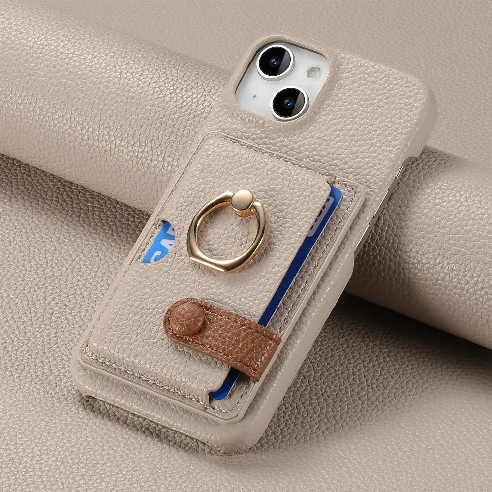 Phone Case For iPhone 16E 16 15 Pro Max 14 13 12 11 Xs Xr X 7 8 Plus SE 2025 Ring PU Leather Cover Cards Holder Wallet