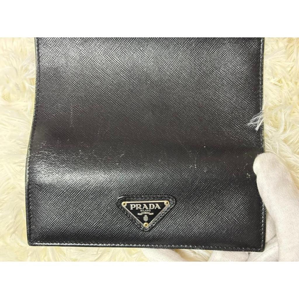 Used Excellent Condition PRADA Saffiano Tri-fold Wallet Black Triangle Logo