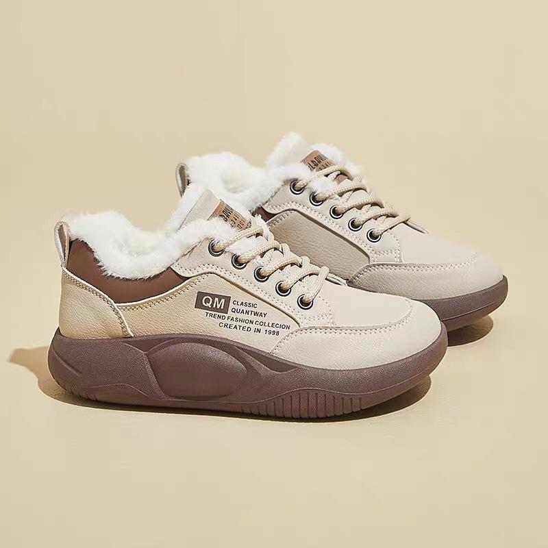 Sapatos Esportivos Femininos Acolchoados, Sapatos de Algodão Versáteis com Solado Grosso, Sapatos Plataforma