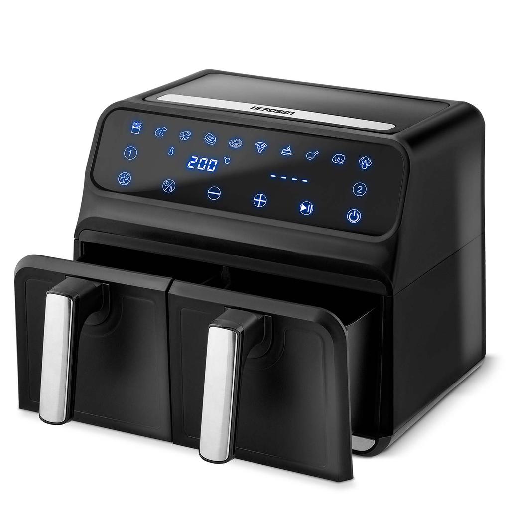 Air Fryer Xxl 8L Double Chamber Fryer Berdsen Bd-653 Black And Silver