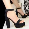 Women Ankle Strap High Thick Heel Sandals Covered Heel Platform Summer Sandals for Office Nightclub Party Pub Banquet Catwalk OL