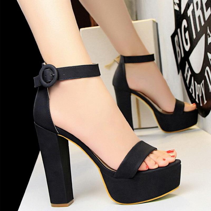 Women Ankle Strap High Thick Heel Sandals Covered Heel Platform Summer Sandals for Office Nightclub Party Pub Banquet Catwalk OL