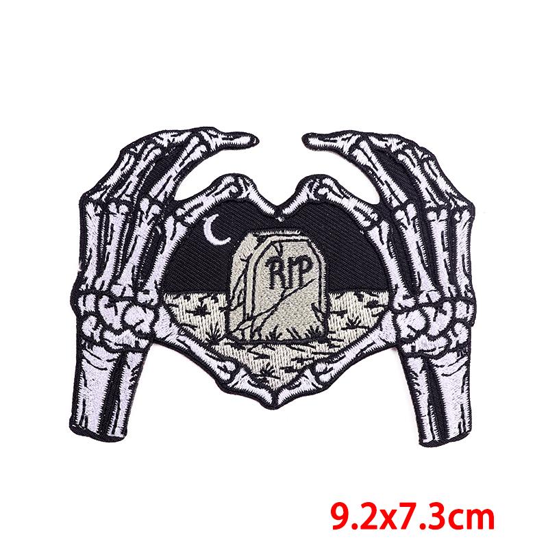 Drinking Coffee Skeleton Patches Skull Finger Letter Embroidery Patch For Clothing Thermoadhesive Patches On Clothes Punk Patch