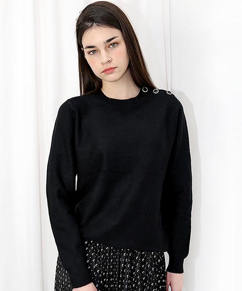 Demi Gnimonic Button Wool Rayon Black Knit_Button Wool Rayon Bk Kt Black/Free