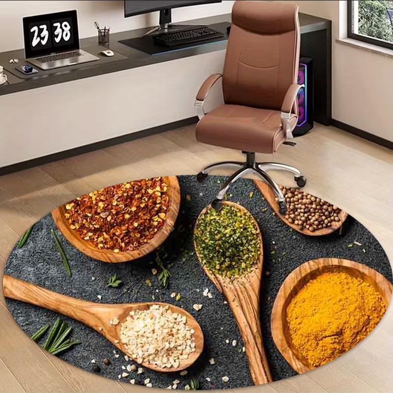 Spice Round Rug Flannel Soft Non Slip Floor Mat Culinary Themed Decor for Kitchen Dining Area Outdoor Patio Garden