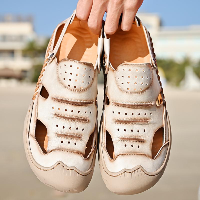 Sandale noi de vară pentru bărbați, sandale de plajă respirabile, pantofi casual pentru bărbați, pantofi pentru bărbați din piele de înaltă calitate, respirabili, mărime mare