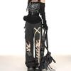 Women's New High-Waisted Wide-Leg Pants Punk Black Strap Distressed Ripped Jeans