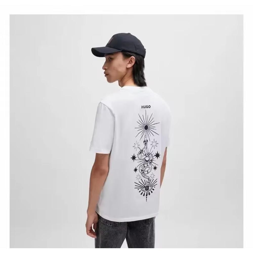 Camiseta de Algodón HUGO Verano Oversize Cuello Redondo Hombre Manga Corta Estampado con Patrón de Marca Camiseta Mujer Top Deportivo para Fitness