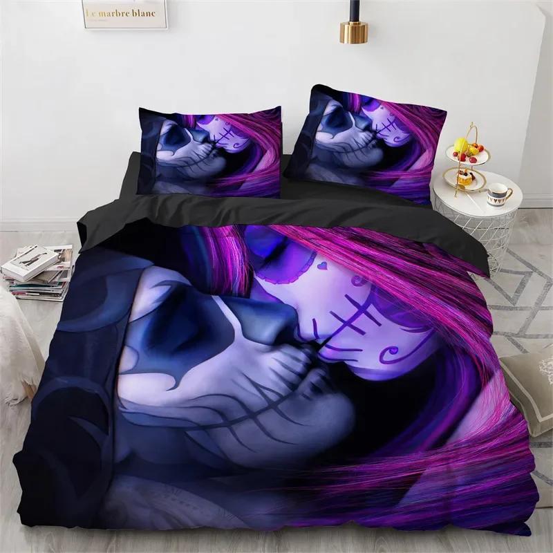 Comforter Skull Red Rose Skeleton Queen Floral Skeleton Traditional Mexican Halloween Double Queen King Polyester Qulit