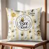 Bee Happy Seamless Cushion Cover Eco Linen Pillow Case  DoubleSided Print Breathable  Durable Hidden Zipper Home Decor Gift