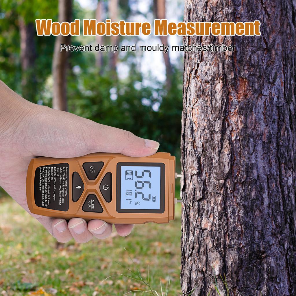 Wood Moisture Meter Thermometer for Hard Wood Soft Wood Paper Bamboo Herbs LCD Display High Precision and Fast Response