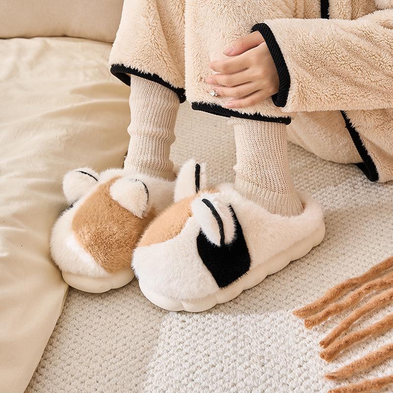 Cat Cute Cotton Slippers Winter Velvet Warm Home Use Non-slip Thick Bottom Outer Wear Couple Winter