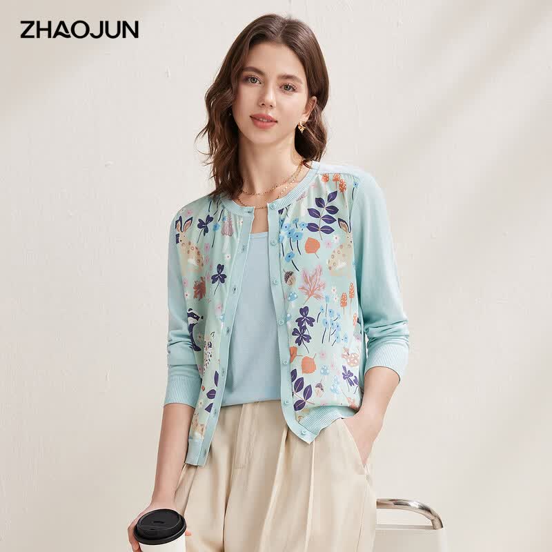 Women s Floral Long Sleeve Silk Blend Knit Cardigan XL