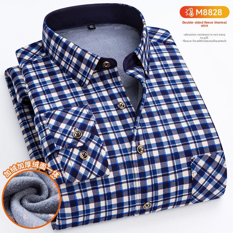 Plus Size Men's Thermal Shirt Men's Winter Fleece-Lined Thickened Checkered Long-Sleeved Shirt