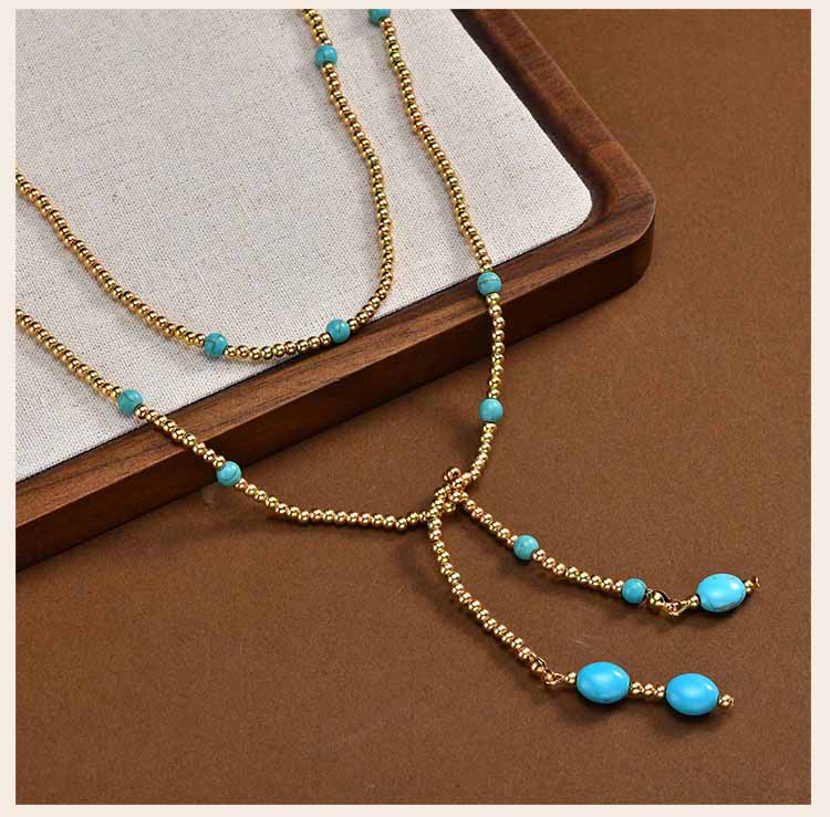 Boho Layered Long Necklace for Women, Turquoise Pearl Beaded Pendant, Sexy Y-shaped Chest Chain Necklace Statement Jewelry