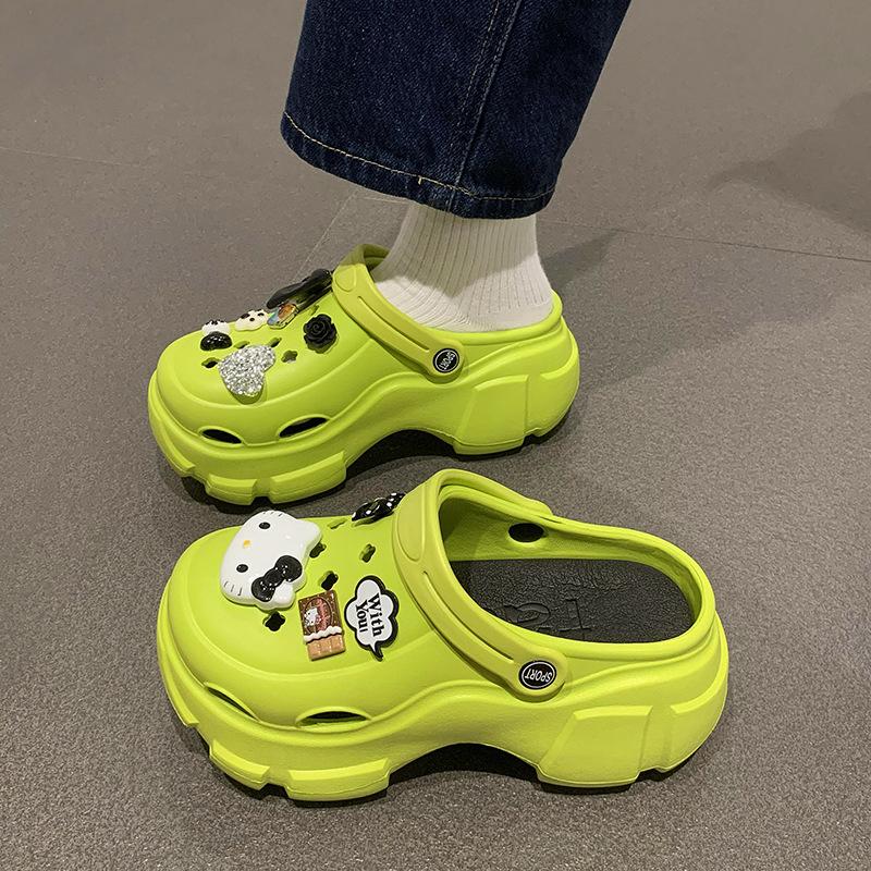 Hole shoes women's summer new cute cartoon cat parent-child thick-soled non-slip bag head two wear cool slippers