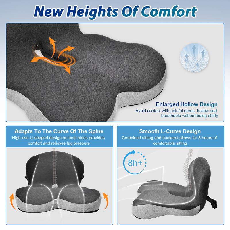 Seat Cushion for Office Chair Ergonomic Memory Foam Seat Cushion with Back Support for Stress Relief Lumbar Support Car Office