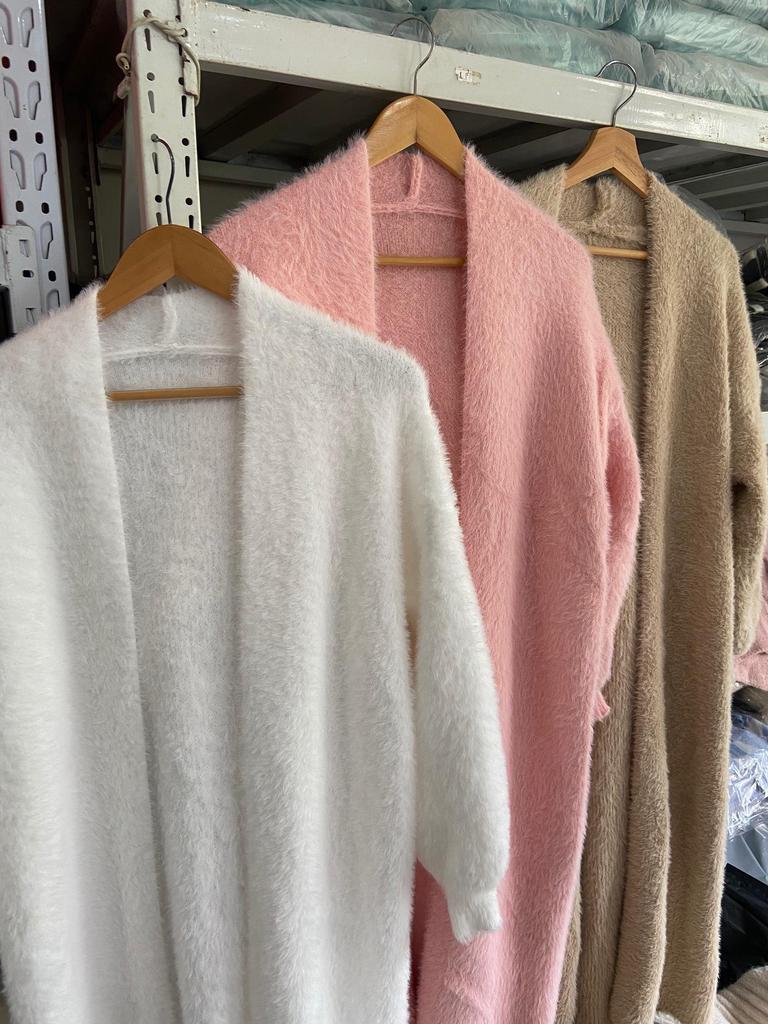 Extra Long White Faux Mink Cashmere Over-the-Knee Cardigan for Women - Loose, Thick Autumn/Winter Sweater