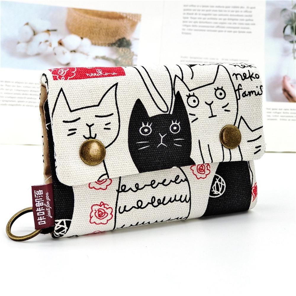 Print Maneki Neko Wallet Portable Zipper Short Wallet Multifunctional Canvas Coin Purse  Women