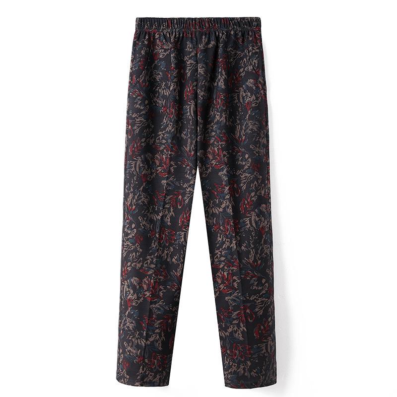 Women's Fleece-Lined Pants, Loose Straight Leg for Middle-Aged/Elderly, Patterned Plus Size, Mom's Style, Fit for All Seasons (Spring, Autumn, Winter)