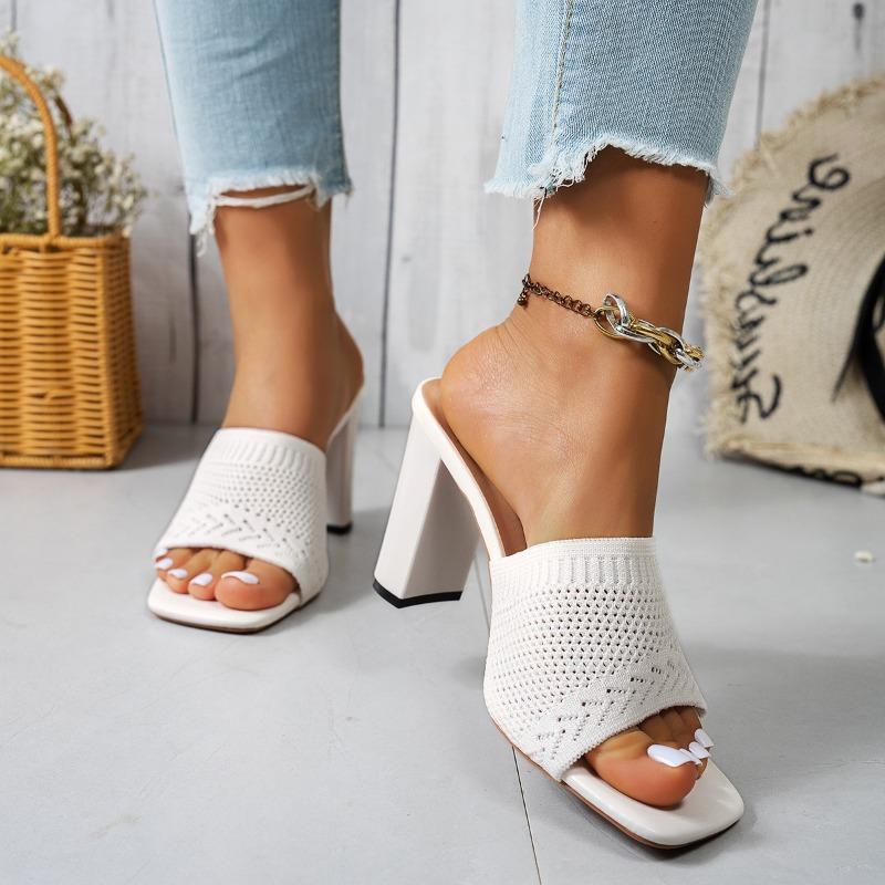 Women High-heeled Sandals Summer Breathable Canvas Sandal Fashion High Heel Slippers for Women Designer Thick High-heels Sandals