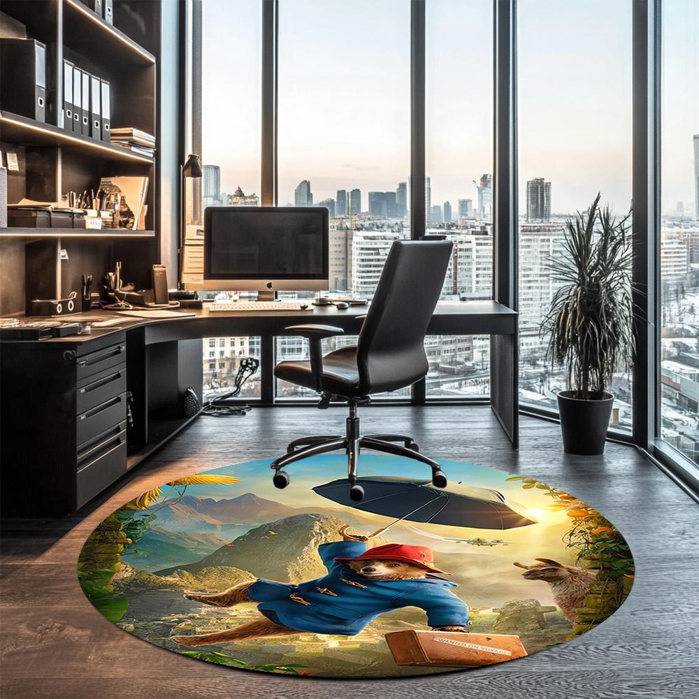 Paddington Bear Printed Round Rug Carpet Chair Rug Area Rug Entryway Doormats,for Office Chair Living Room Bedroom Kitchen Room.