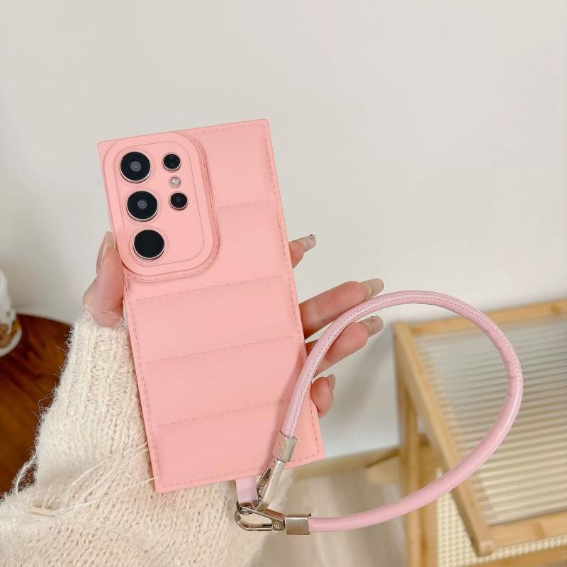 Candy Color Soft Silicone Phone Case For Samsung S25 Ultra S24 FE S23 Plus Liquid Silica Gel Leather Wriststrap Cover For Galaxy S23 Ultra S22 S21 S20