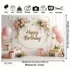 2D Pink Gold Themed Happy Birthday Backdrop Banner for Birthday Party Photography Decoration