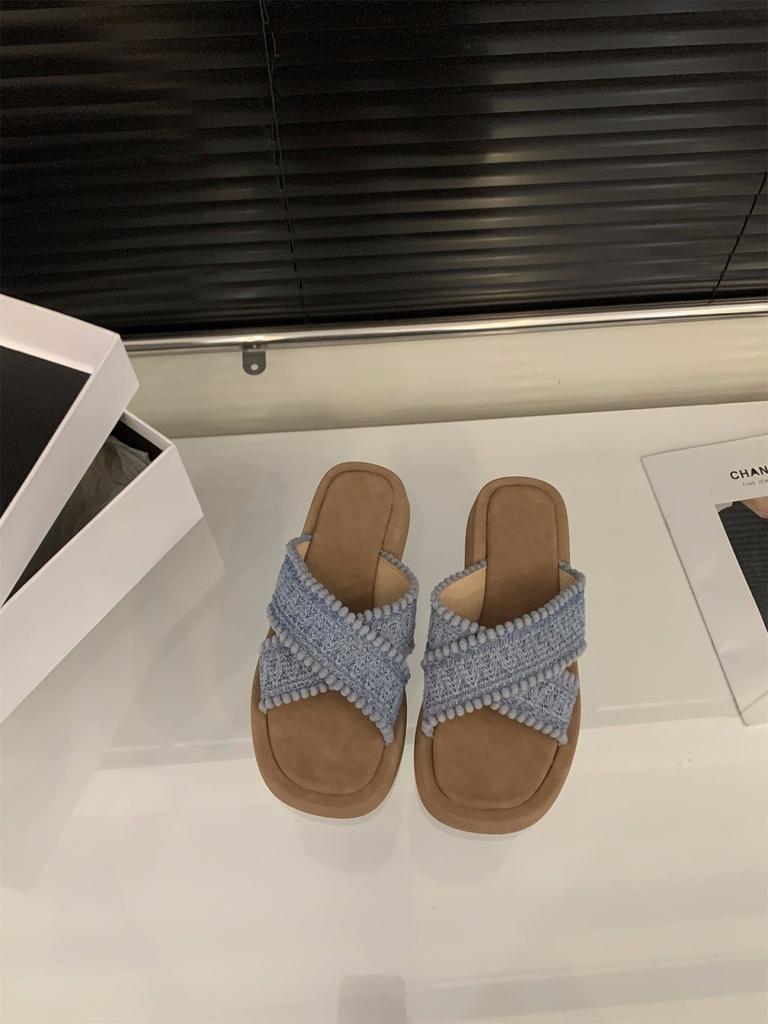 Thick-soled woven cross-strapped cool slippers fairy shoes outer wear 2025 summer with skirt vacation wind beach sandals
