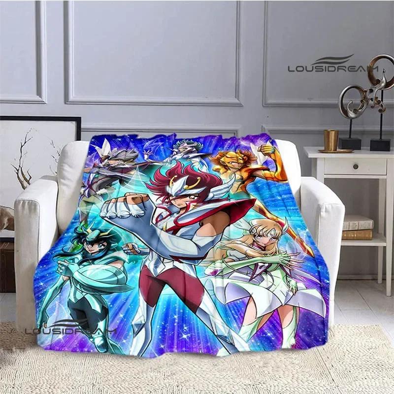 Knights of the Zodiac Cartoon Printed Throw Blanket Soft Flannel Warm Cozy Perfect for Home Travel Birthday Gift