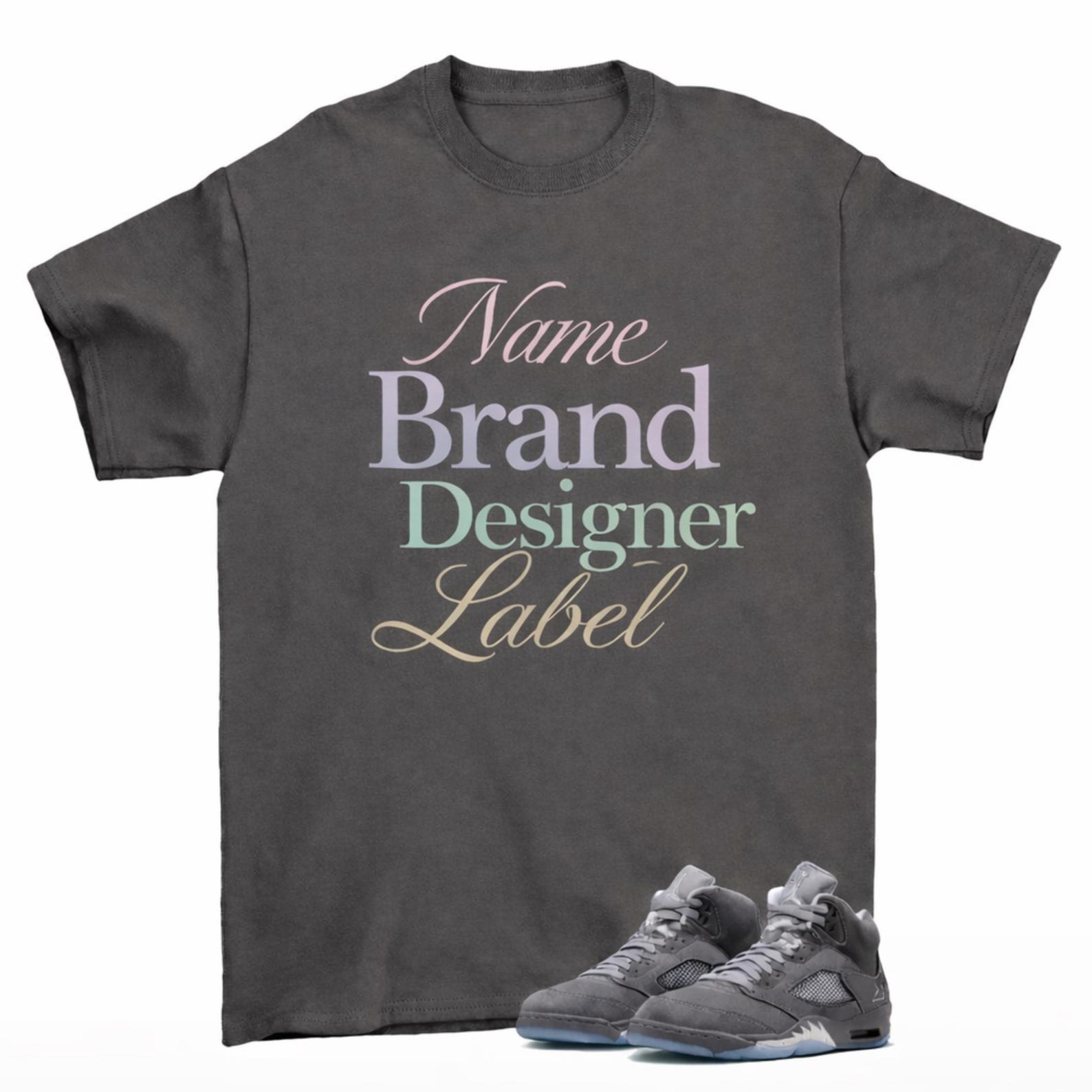 Name Brand Designer Label Minimalist Luxury Streetwear T-Shirt – Modern Typography Graphic Tee 5 Wolf M