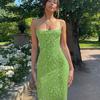 Women's Sexy Floral Print Maxi Dress Spaghetti Strap Bodycon Dress with Open Back Slim Fit Backless Floral Dress for Summer Vacation Beach Date Night