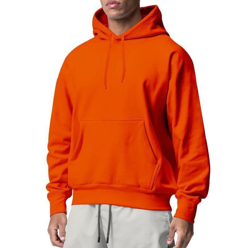 Mens Solid Fleece Hooded Sweatshirt Casual Loose Sports Long Sleeve Pullover