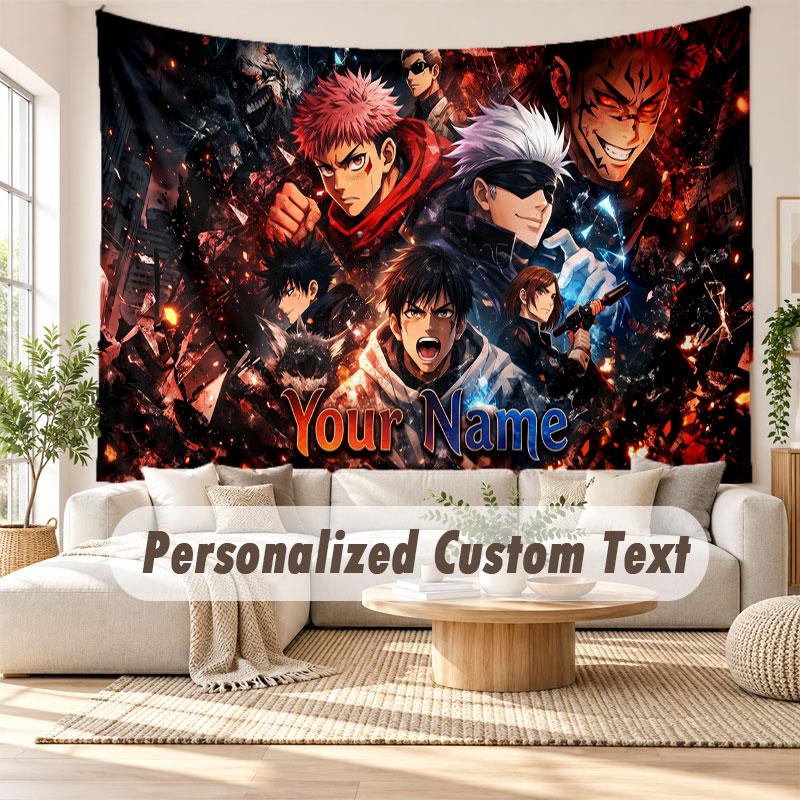 Custom Name Wall Hanging Tapestry,Jujutsu Kaisen Decorative Backdrop Tapestry For Dorm Home