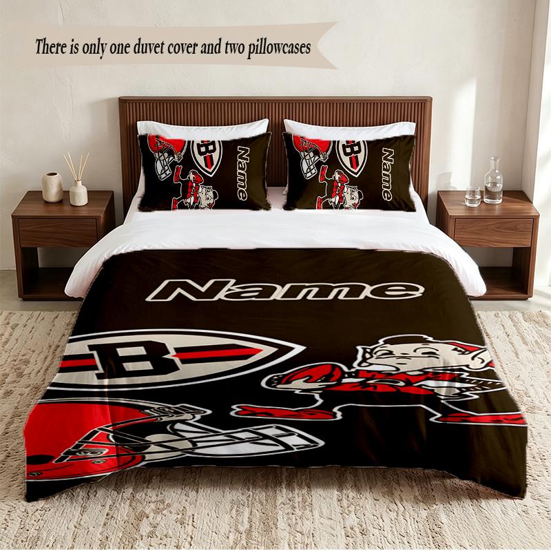 Cleveland Browns Personalized Custom Name 3‑Piece Bedding Set Soft Duvet Cover Set For Bedroom Home Decor