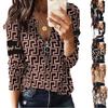 Women's Summer New Casual Long-sleeved Lapel Loose Shirt Retro Geometric Print Elegant Women's Top Street Commuter Women's Top