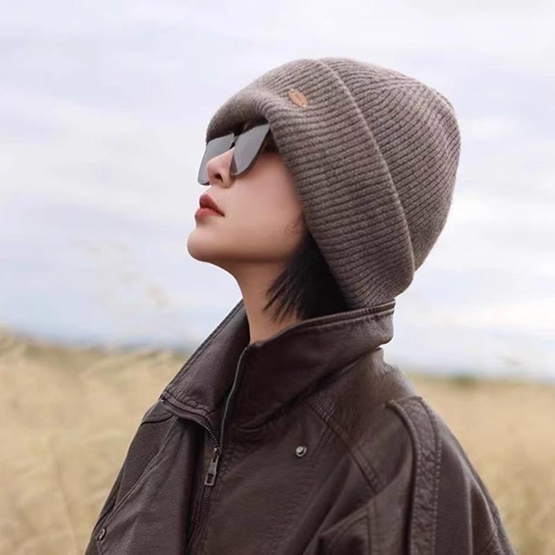 Women's Double-layer Thickened Autumn and Winter Warm Ear Protection Knitted Hat Versatile Piles of Hats Cold Hat Men